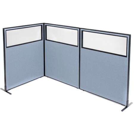 Interion By Global Industrial Interion Freestanding 3-Panel Corner Room Divider w/Partial Window 48-1/4inW x 60inH Panels Blue 695047BL